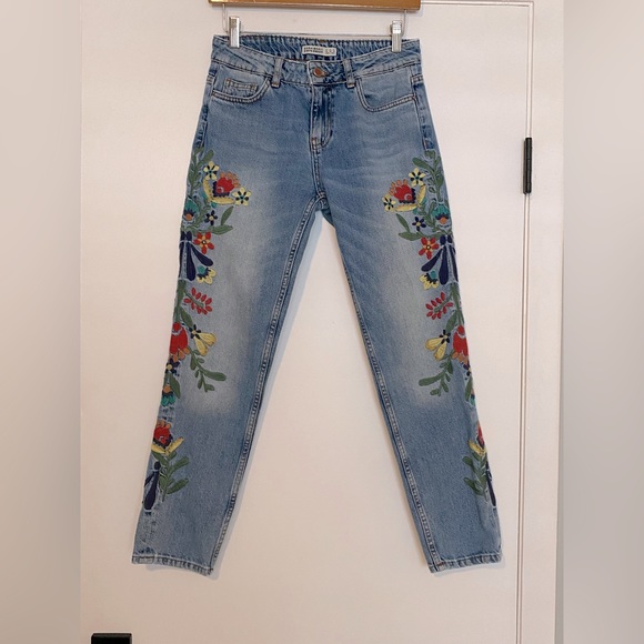ZARA denim embroidered jeans 00 - Picture 2 of 5